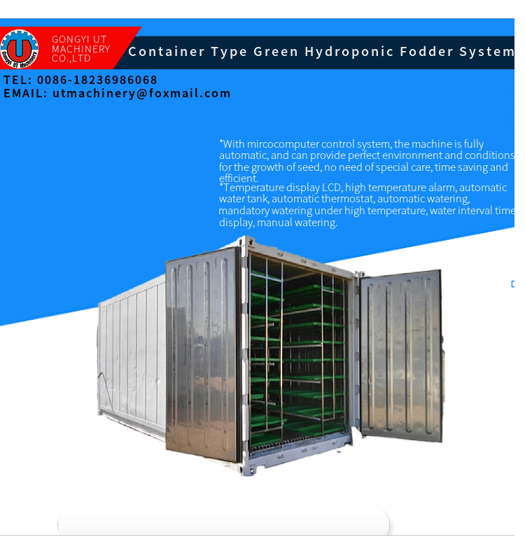 Hydroponic Hulless Barley Sprout Machines 3-4 Days Production Cycle 1.5 Tons Capacity