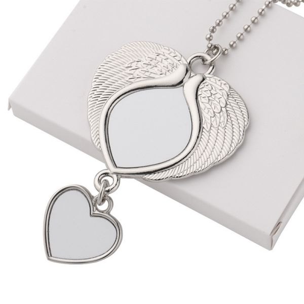 Love Memorial Pendant Heart Shape Angel Wings Metal Pendant Hanger Sublimation Car Ornament Blanks For Custom Printing