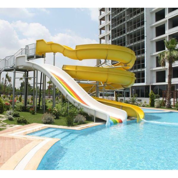 3 Meters High Open Body Slide, Green And Yellow Swimming Pool Slide