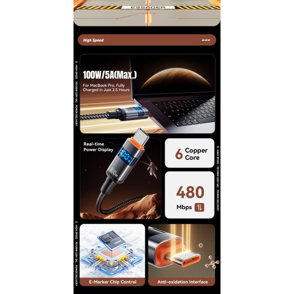 ESSAGER ES-X61 Series C-C 100W Charging Cable USB C Cable