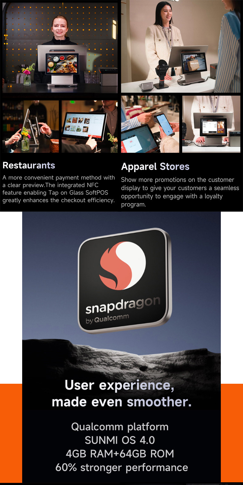 15.6 Inch Screen NFC Android POS System Qualcomm Hexa Core For Supermarkets